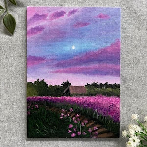 Purple land-original acrylic painting-purple aesthetic painting-flower field painting-acrylic painting on canvas-canvas painting-landscape