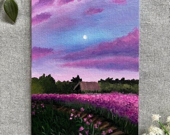 Purple land-original acrylic painting-purple aesthetic painting-flower field painting-acrylic painting on canvas-canvas painting-landscape