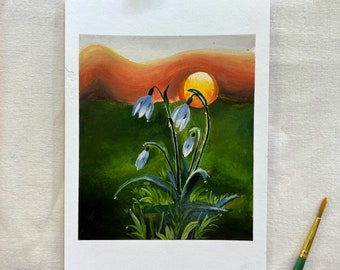 Gouache painting-Snow Lilly painting-original painting-art-floral illustration-flower painting-nature art-housewarming-art prints
