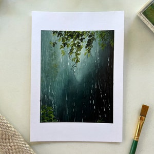 Lost in the rain original gouache painting-rain painting- pluviophile painting-pluviophile art-rainy landscape painting-rain artwork-art