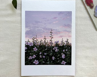 Purple land-original gouache painting-aesthetic meadow painting-rose of Sharon painting-purple landscape painting-gouache landscape