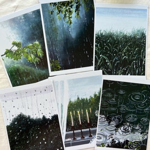 Série Pluviophile A6 impressions d'art-impressions d'art-gouaches-impressions giclées-peintures verdure-ensemble de cartes postales-ensemble d'impressions d'art-mini impressions d'art