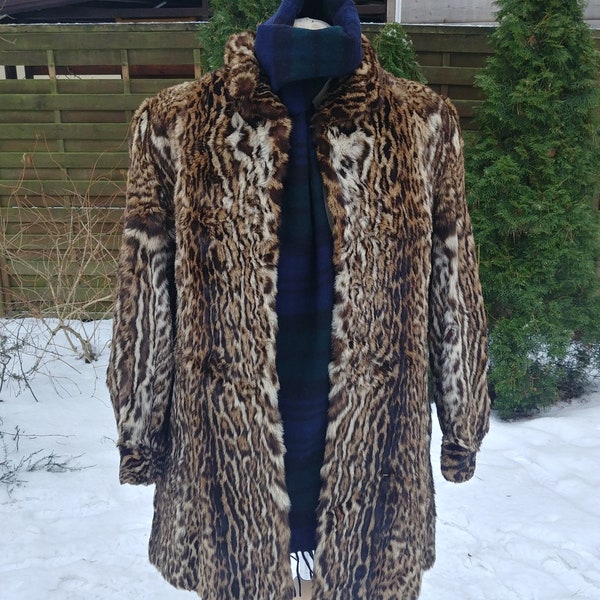 Wild cat (M) authentic real fur coat / unique wild cat coat / very rare fur coat / bobcat fur coat / handmade// hand sewn / Vintage Vtg