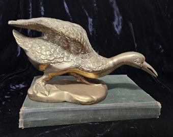 Vintage Solid Brass Water Bird, Large