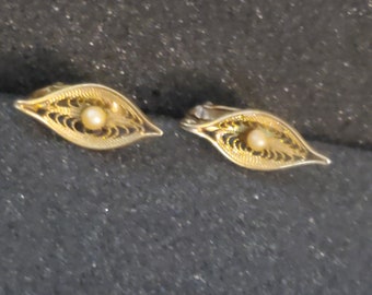 Leaf and Faux Pearl Clip-on Earrings, Vintage Sarah Coventry