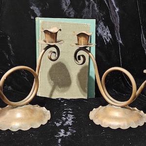 Pair of Copper Gregorian Candle Holders, Vintage