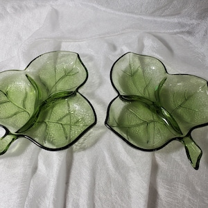 Gorgeous Set of Green Glass Leaf Candy/Nut Dishes, MCM