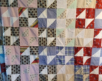 Vintage Hand Stitched Colonial Bowtie Block Quilt