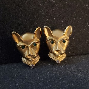 Jackie Collins Panther Cat Clip-on Earrings, Mint 1980s