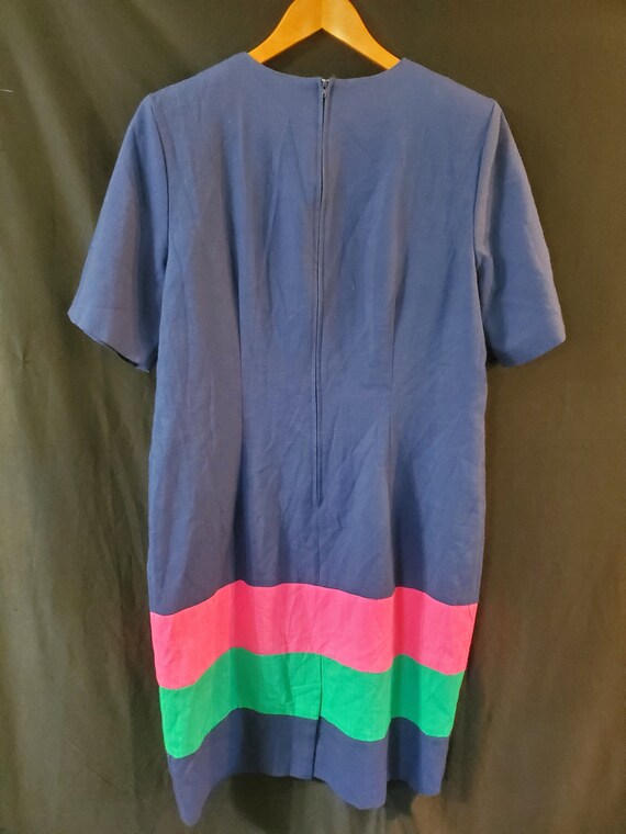 1980s Blue and Colorful Sheath Dress - image 2