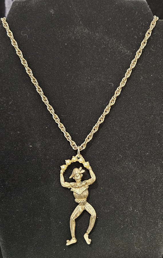 RARE 1960s Articulated Harlequin Juggler Pendant with Necklace