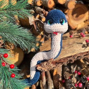 Blue baby snake, crochet amigurumi toy, kind Navy Yukka reptile plushie