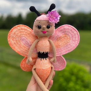 Crochet butterfly doll, lady moth baby sensory toy, special gift