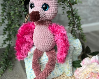 Pink Flamingo plush toy/ crochet handmade stuffed bird/ amigurumi/ stuffed animal/ great gift idea