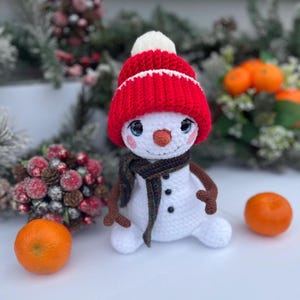 Plush Snowman in hat, crochet amigurumi toy, Christmas gift