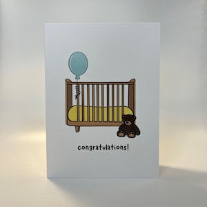 Fête à votre berceau | Félicitations bébé carte | Carte de vœux écologique faite à la main | Carte de voeux drôle mignonne de chiot | Boutique Ecrire sur