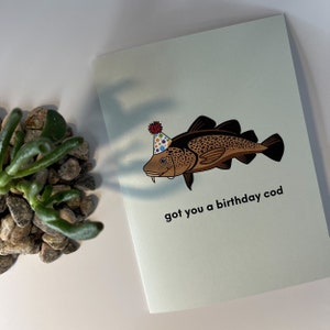 Birthday Cod | Birthday Card | Handmade Eco Friendly Greeting Card | Cute Funny Punny Greeting Card | Shop Write On