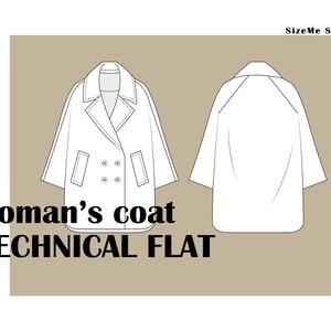 Woman&#39;s Coat Fashion Technical Flat, Cad, Vector Drawing for Tech Pack