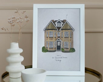 Personalised Watercolour House Portrait, hand painted, new home gift, house warming, first home gift