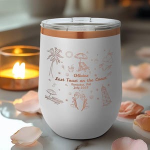 Last Toast on the Coast Wine Tumbler, 12 oz Personalized Bachelorette Beach Cup, Bridesmaid Gift,Coastal Girls Trip Favor,Engraved Drinkware