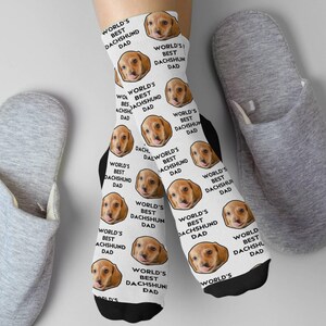 Personalized Dachshund Dad Socks, Custom Wiener Dog Face Socks, Funny Gift for Dog Dad, Doxie Lover Gift Idea, Father&#39;s Day Gift