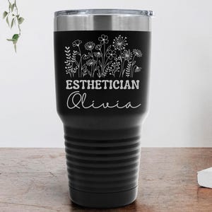 Personalized Esthetician Tumbler, Engraved Skincare Tumbler with Lid, Gift for Spa Owner, Lash Tech, Beauty Boss, 20 oz or 30 oz Cup