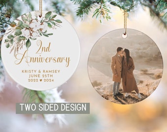2nd Anniversary Gift, 2 Year Anniversary, Cotton Anniversary, 2 Year Anniversary Ornament, Custom Ornament with Picture, 2 Sided Ornament