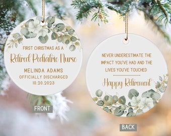 Pediatric Nurse Retirement Ornament Personalized Retired Pediatric Nurse Christmas Xmas Ornament Gift Idea for Women Nurse Grandma Mom Aunt