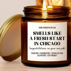 Moving Away Gift for Friend, Moving to Chicago, Farewell Gifts, Goodbye Gift, New Job Beginning Gift, Personalized Soy Candle 8 oz 4 oz
