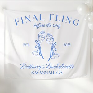 Personalized Final Fling Bachelorette Party Banner Decor, Custom Wall Tapestry Sign for Engagement Photo Backdrop for Bach Girls Trip