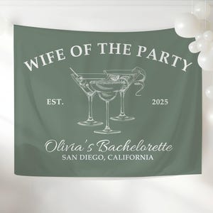 Personalized Bachelorette Party Banner Decor, Wife of the Party Custom Wall Tapestry Sign for Engagement Photo Backdrop for Bach Girls Trip
