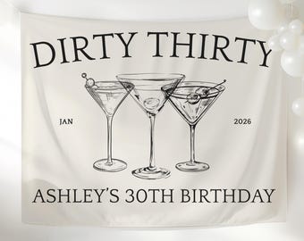 30th Birthday Banner Decorations, Dirty Thirty, Custom Wall Tapestry Sign Photo Backdrop for Party