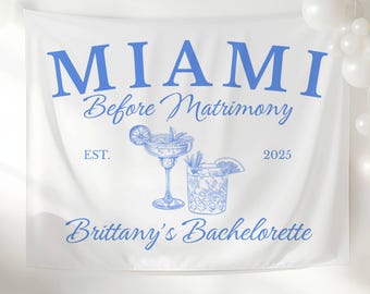 Personalized Bachelorette Party Banner Decor, Miami Before Matrimony Custom Wall Tapestry Sign for Photo Backdrop for Bach Girls Trip
