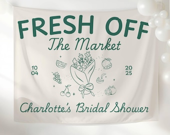 Personalized Fresh Off the Market Bridal Shower Banner, Elegant Bridal Shower Decor for Bride-to-Be, Custom Wedding Shower Photo Backdrop