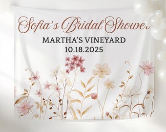 Personalized Boho Wildflower Bridal Shower Banner, Custom Wedding Shower Banner, Bride to Be Photo Backdrop