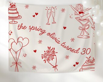 30th Birthday Banner Decorations, Custom Wall Tapestry Sign Photo Backdrop for Party, Spring Birthday