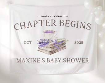 A New Chapter Begins Story Book Baby Shower Banner, Book Themed Photo Backdrop Decor, Custom Fabric Tapestry