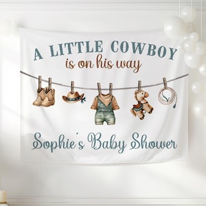 Cowboy Baby Shower Banner Decor, Western Themed Baby Shower Fabric Photo Backdrop, Personalized Rodeo Country Party Decoration Sign