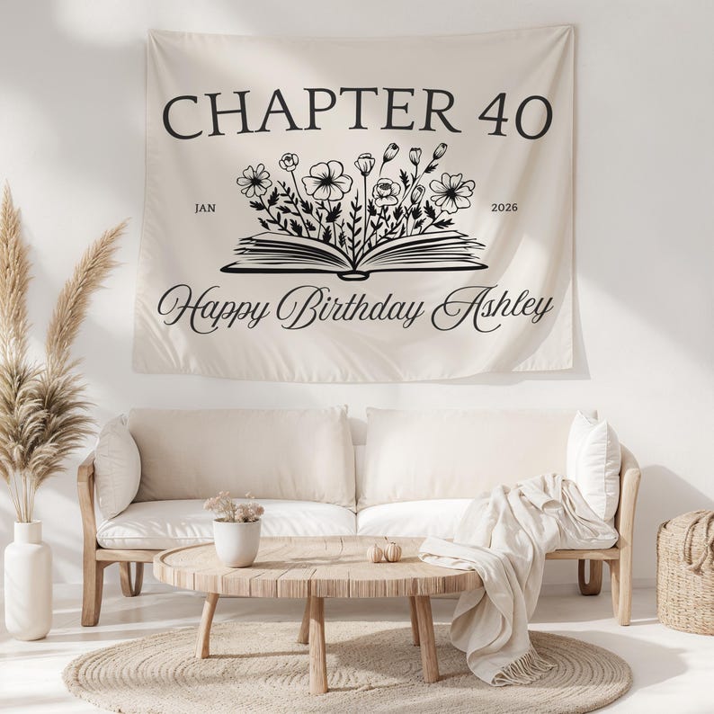 40th Birthday Banner Decorations, Chapter 40, Book Theme Party, Custom ...