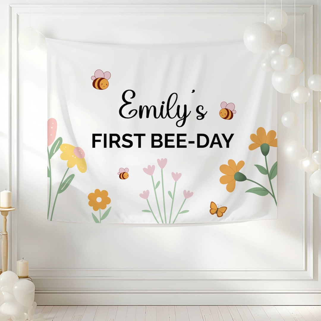 Personalized First Bee Day Birthday Fabric Banner Decor for Her, 1st ...