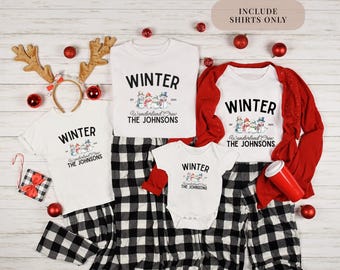Winter Wonderland Matching Family Pajamas Christmas Shirts, Custom Family Name Shirts, Group Holiday Xmas Tees