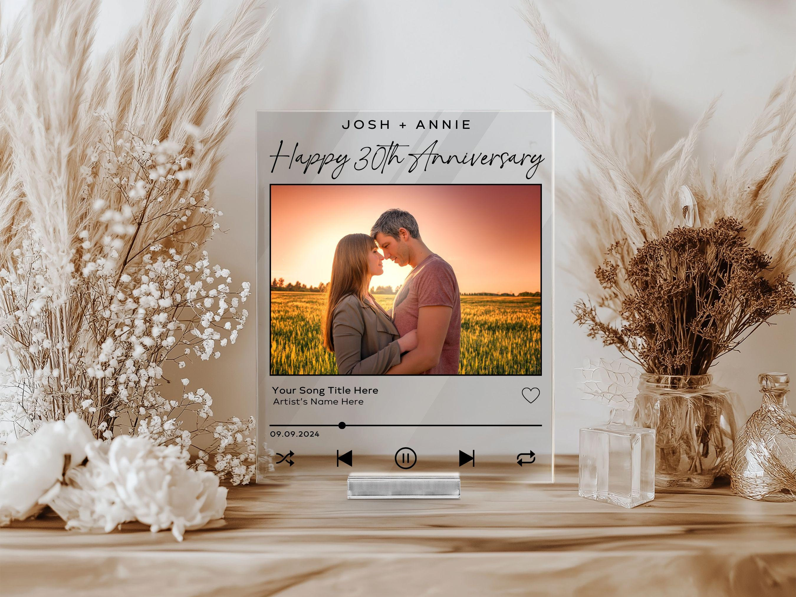 30th Wedding Anniversary Song Plaque Gift for Husband, Acrylic Music Plaque Sign for 30 Year Anniversary Gift for Him Wife Couple with Stand