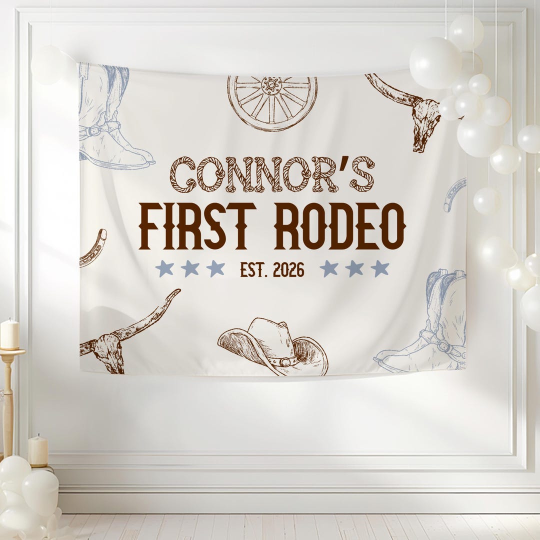 First Year Rodeo Frame First Rodeo Birthday Banner Boy, 1st Birthday Wall Backdrop Decoration ...