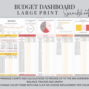 Monthly Budget Spreadsheet Large Print Template for Google Sheets ...