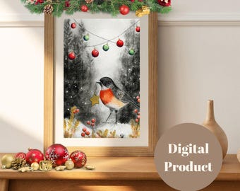 Afdrukbare vakantiekunst, afdrukbare muurkunst, downloadbare vakantiekunst, dierenkunst, kerstmuurkunst, downloadbare handgeschilderde kunst