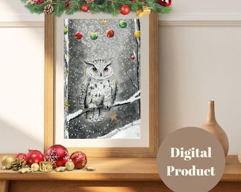 Afdrukbare vakantiekunst, afdrukbare muurkunst, downloadbare vakantiekunst, dierenkunst, kerstmuurkunst, downloadbare handgeschilderde kunst