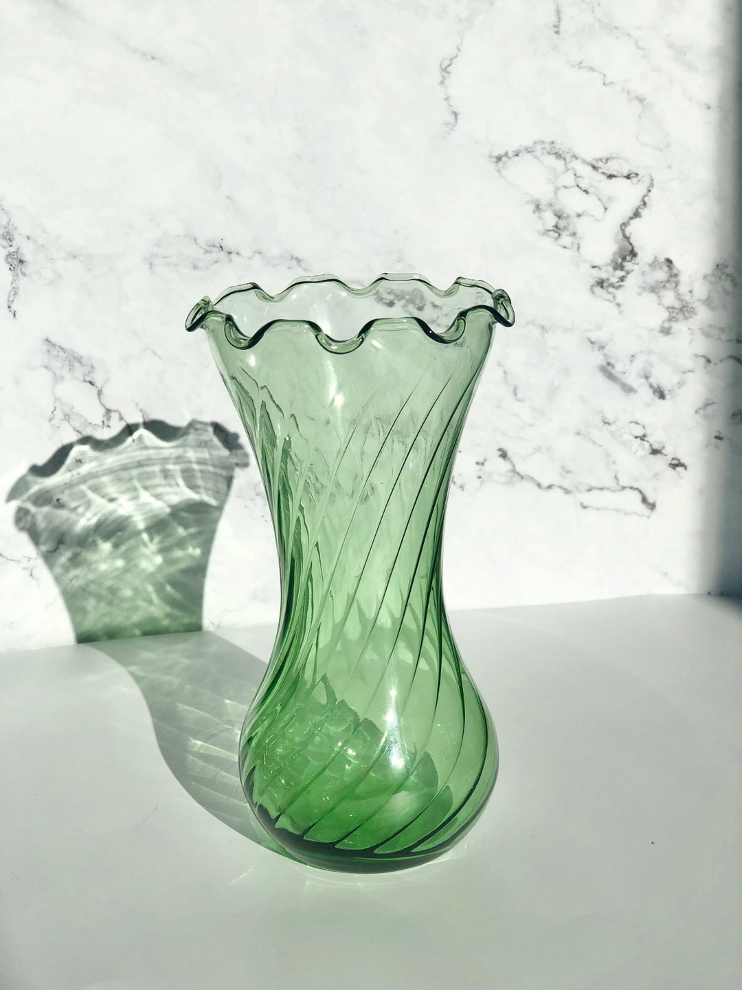 Vintage Green Vase Vintage Glassware Green Vintage Glass Etsy
