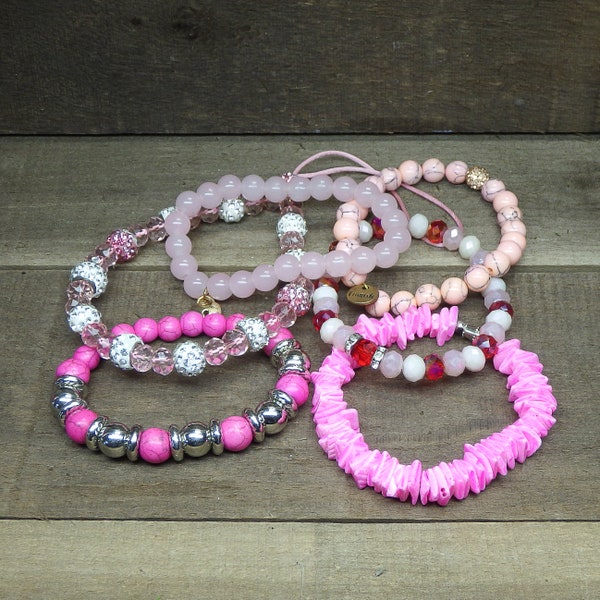 Collection of 7 Vintage Pink Hue Bracelets