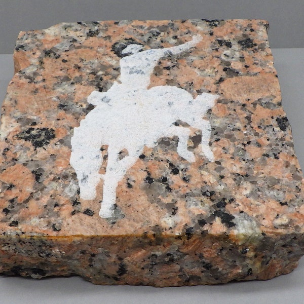 Rodeo Cowboy Carving in Granite Great Display Piece for that Cowboy in your life's desk 4 x 4 inches