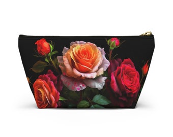 Colorful Roses With A Sleek Black Background Accessory Makeup Pouch w T-bottom Makeup Travel Bag Choose Small or Large